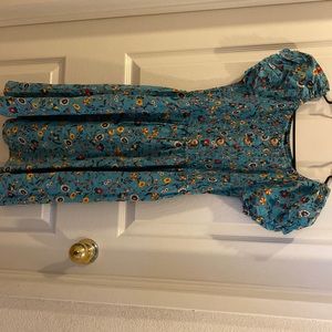 Teal Dress with Flower Patterns